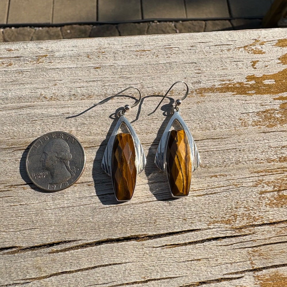 Jay King Tigers Eye & Sterling Silver Earrings - Picture 10 of 10